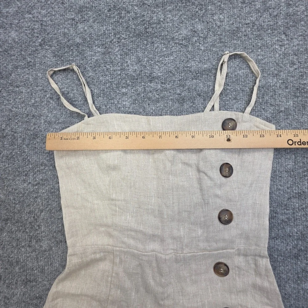 Reformation Linen Jumpsuit Women's 2 Beige Button Spaghetti Strap Wide Leg